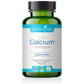 Pilulier de 90 gélules de calcium végétal naturel biologique pour 
des os et des dents solides et apaiser crampes et spasmes.