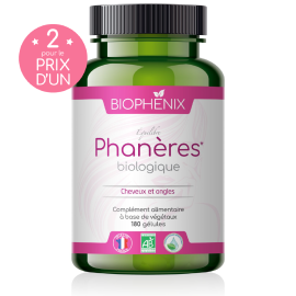 Pilulier de 90 gélules de Biophénix Phanères, complément alimentaire naturel biologique contre chute des cheveux et pour la beauté des ongles