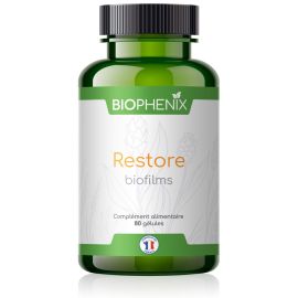 Pilulier de 90 gélules de Biophénix Restore, complément alimentaire naturel pour favoriser l’apaisement de la muqueuse intestinale