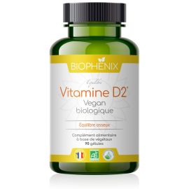 Pilulier de 90 gélules de vitamine D2 naturelle biologique vegan
