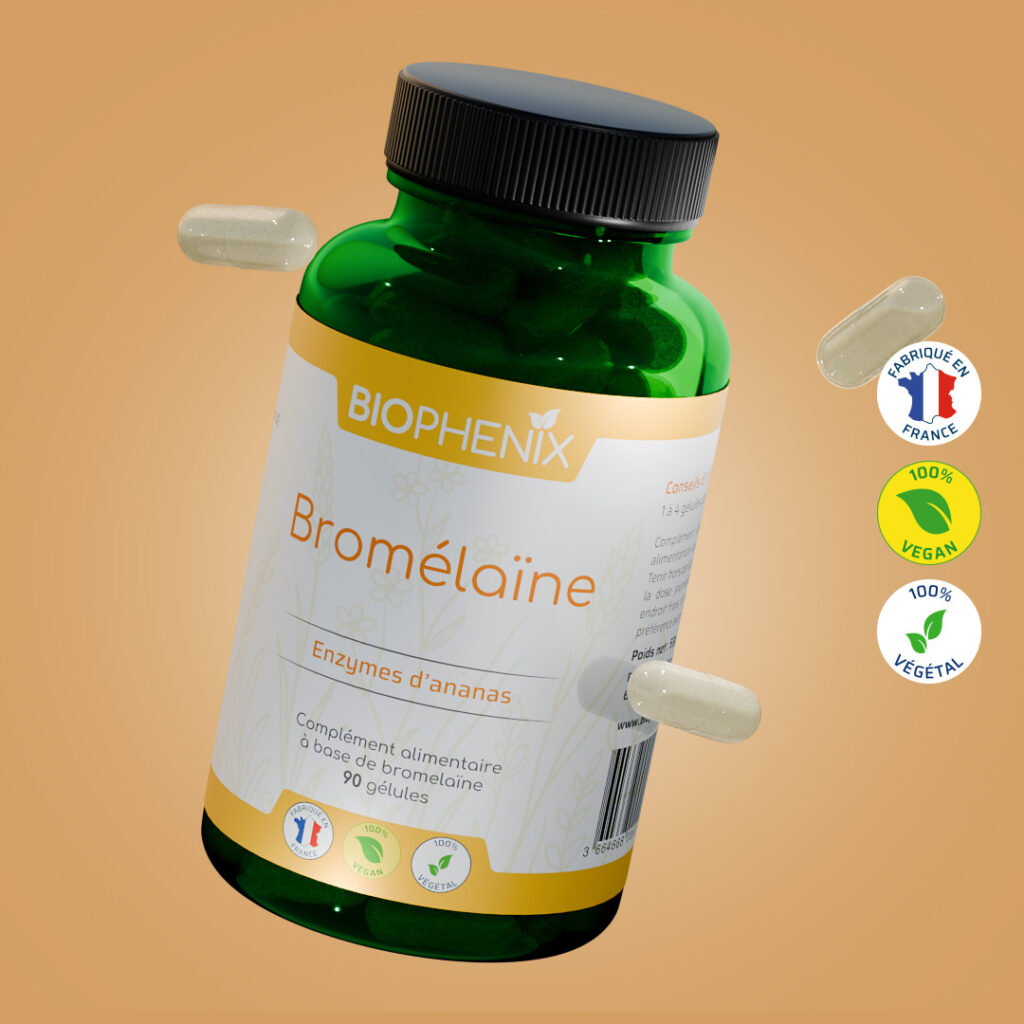 Pilulier de 90 gélules de bromélaïne, complément alimentaire à base d'ananas, pour favorise contrôle du poids et réduction de la cellulite
