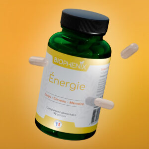 Pilulier de 90 gélules de complément alimentaire naturel pour l'énergie, contre la fatigue chronique