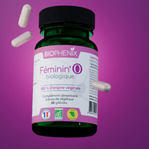 Pilulier de 60 gélules de complément alimentaire naturel, oestrogène naturel biologique pour favoriser l’équilibre hormonal