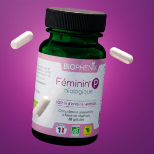 Pilulier de 60 gélules de complément alimentaire naturel, oestrogène naturel biologique pour favoriser l’équilibre hormonal