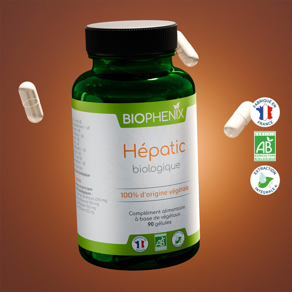 Pilulier de 90 gélules de Biophénix Hépatic, complément alimentaire naturel biologique pour favoriser les fonctions du foie