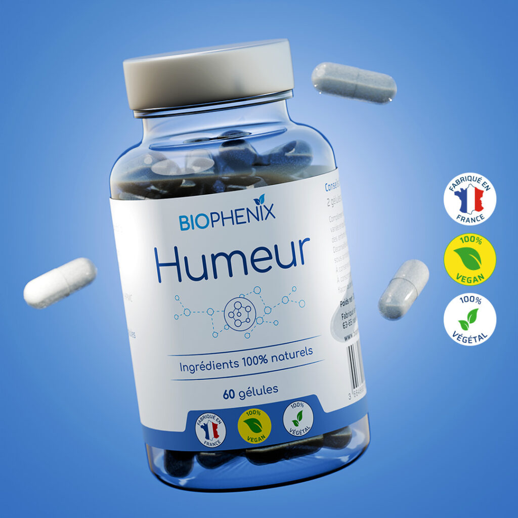 Pilulier de 90 gélules de Biophénix Humeur, complément alimentaire naturel biologique pour gestion du stress et de l’anxiété et favoriser qualité du sommeil