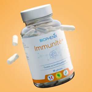 Pilulier de 90 gélules de Biophénix Immunité Plus, complément alimentaire naturel pour la santé immunitaire et le microbiote