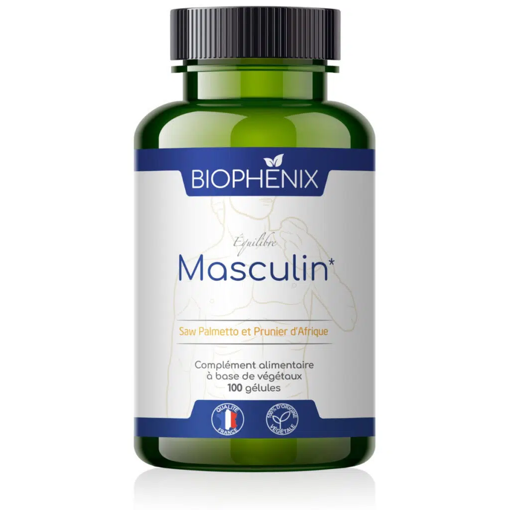 Pilulier de 90 gélules de Biophénix Masculin, solution naturelle pour aider à mieux vider sa vessie