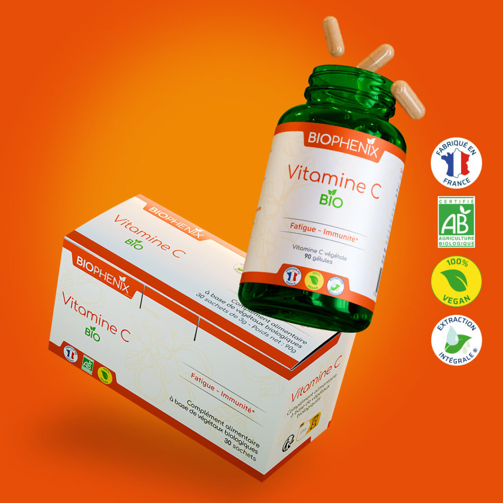 Pilulier de 90 gélules de vitamine C naturelle biologique vegan
