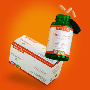 Pilulier de 90 gélules et Boite de 30 sachets de vitamine C naturelle biologique vegan
