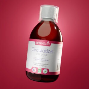 Flacon de 250 ml de complément alimentaire naturel biologique pour favoriser une meilleure circulation et des jambes plus légères.