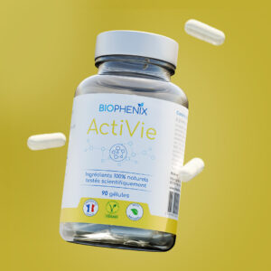 Pilulier de 90 gélules Biophénix ActiVie, complément alimentaire contribuant à lutter contre la fatigue