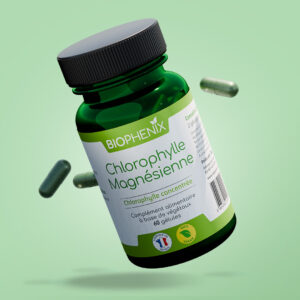 Pilulier de 60 gélules de complément alimentaire chlorophylle magnésienne