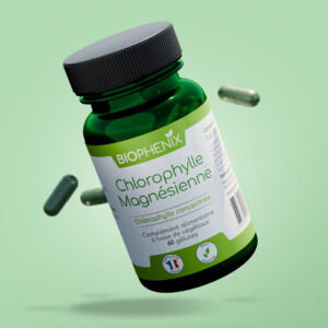 Pilulier de 60 gélules de complément alimentaire chlorophylle magnésienne