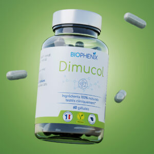 Pilulier de 60 gélules de complément alimentaire naturel Dimucol