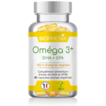 Pilulier de 45 capsules molles d’oméga-3 DHA et EPA naturel végétal vegan,