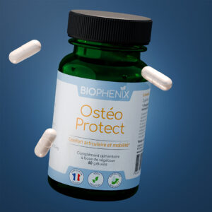 Pilulier de 60 gélules de complément alimentaire pour préserver le capital osseux et favoriser l’apaisement des douleurs articulaires