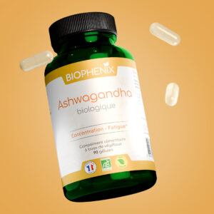 Pilulier de 90 gélules, Biophenix Ashwagandha pour la concentration et la fatigue