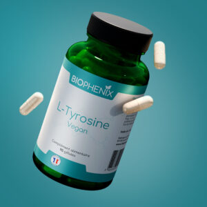 Pilulier de 90 gélules de complément alimentaire vegan pour aider à réguler l'humeur, le stress et l'énergie